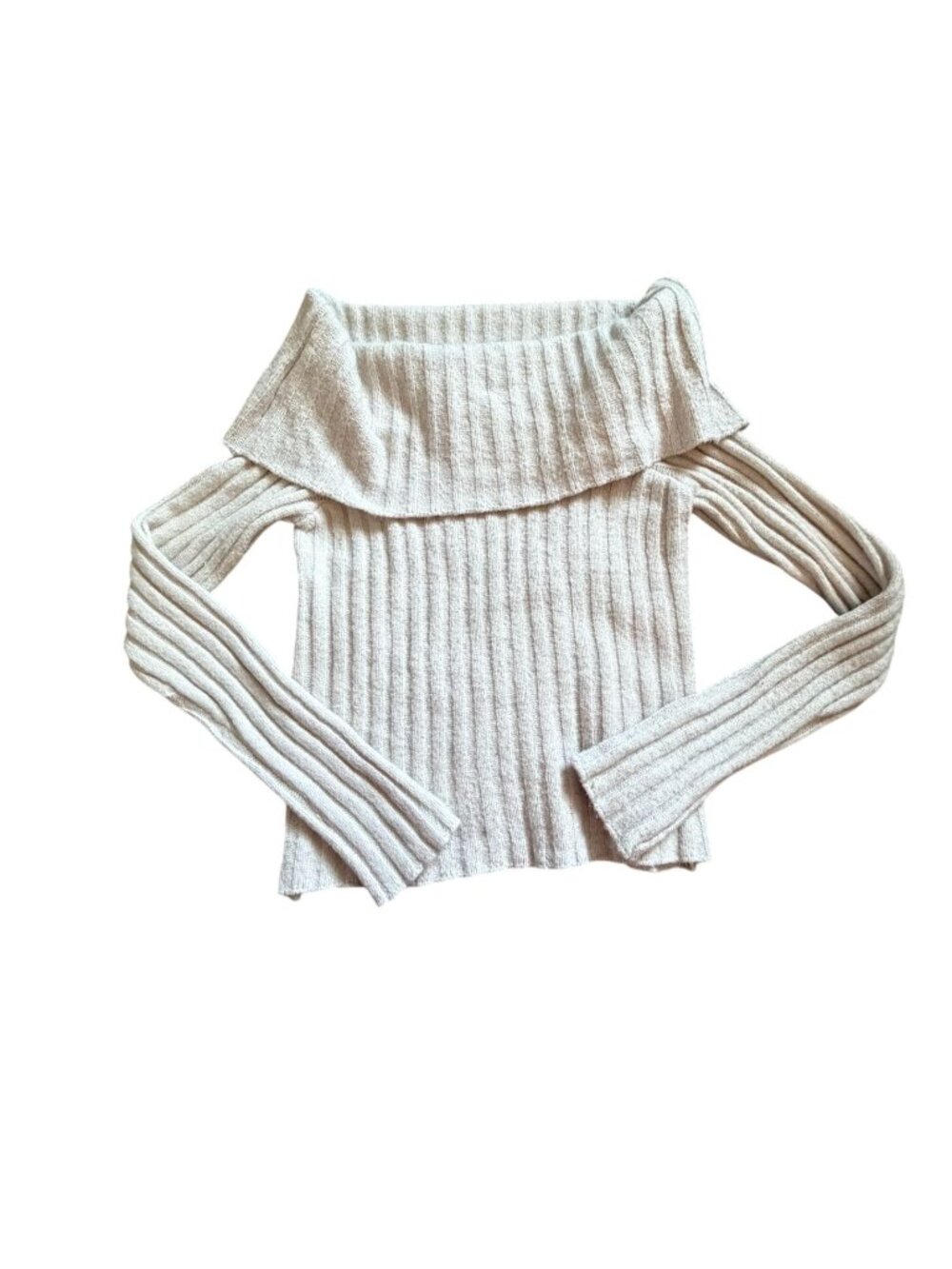 PINK Rose Off The Shoulder Ribbed Sweater-Cream-S-GUC